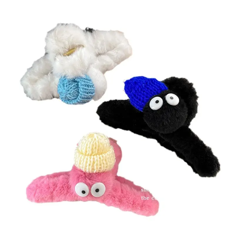 Cute Cartoon Hairpins with Big Eyes and Soft Fleece