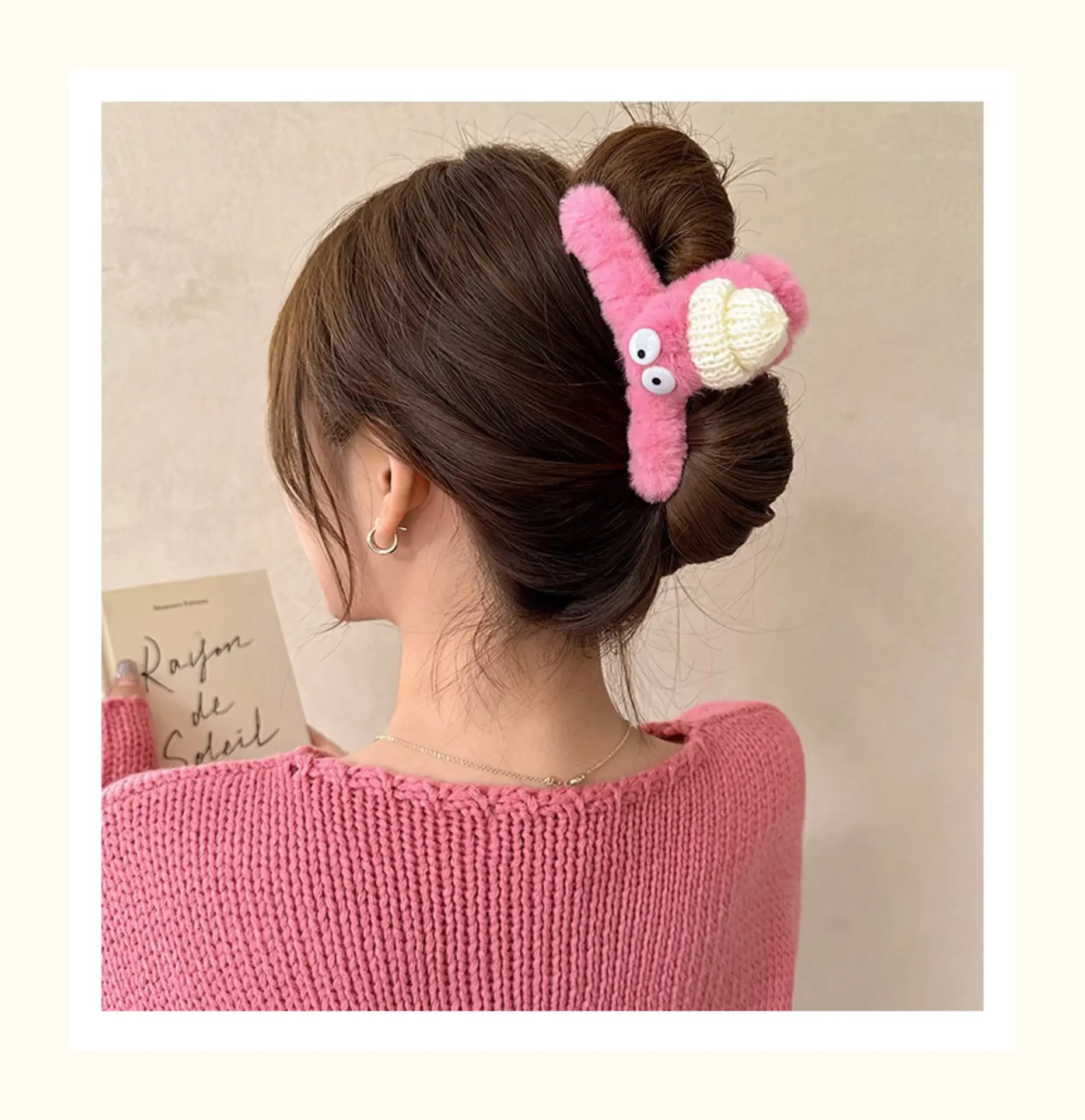 Cute Cartoon Hairpins with Big Eyes and Soft Fleece — feature 4