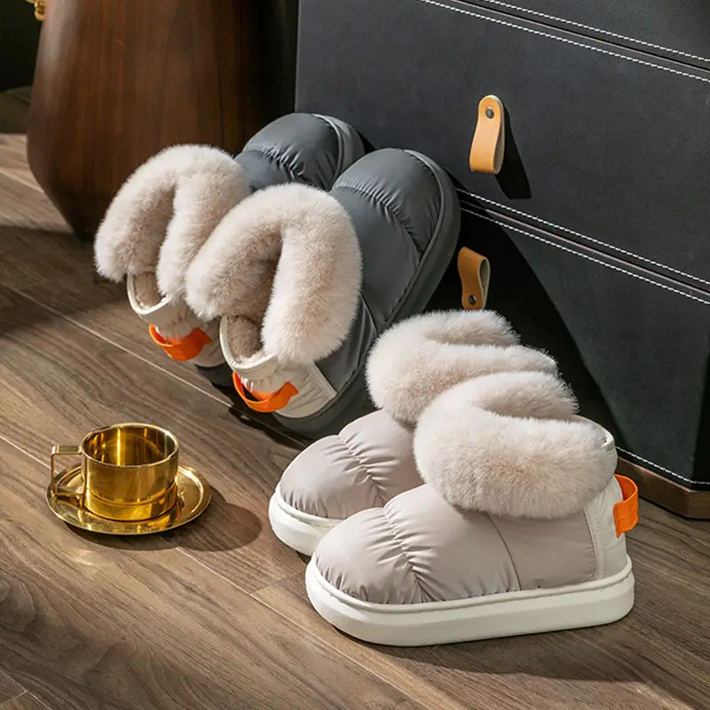 Korean style simple men's and women's cotton-padded shoes autumn and winter home home indoor warm couple cute plush slippers winter