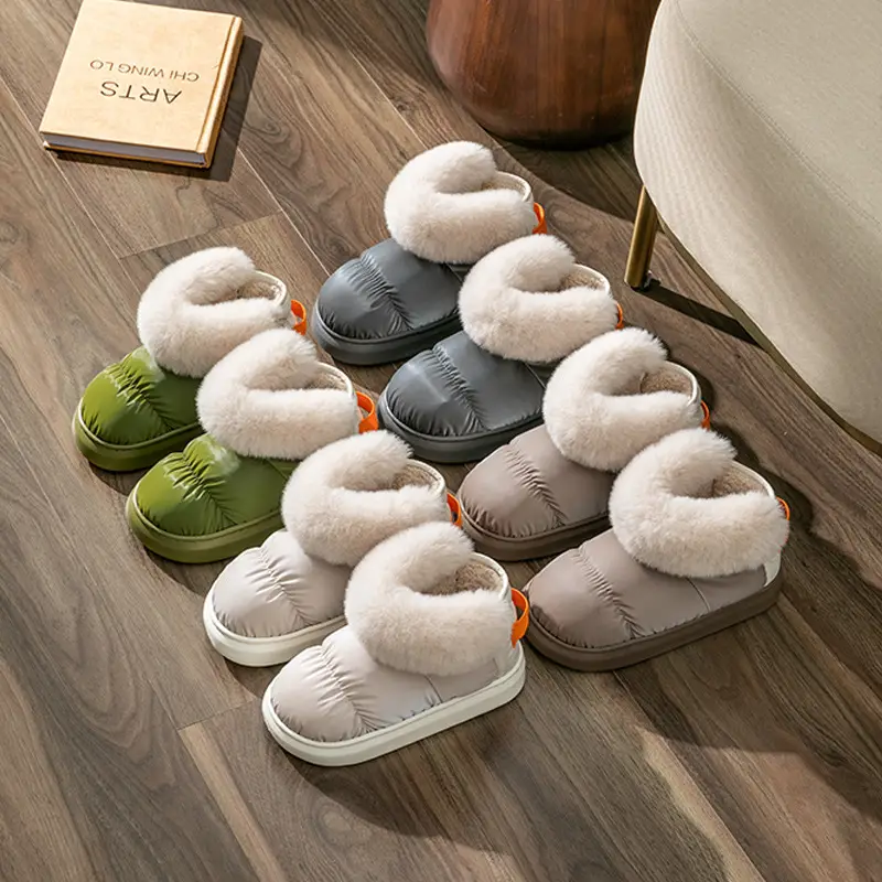 Korean style simple men's and women's cotton-padded shoes autumn and winter home home indoor warm couple cute plush slippers winter