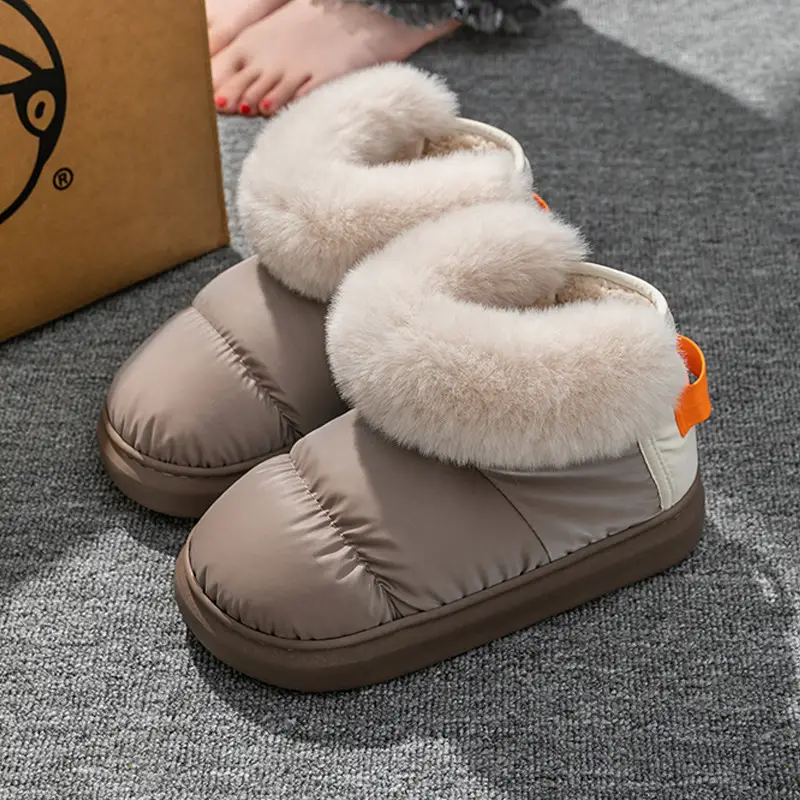 Korean style simple men's and women's cotton-padded shoes autumn and winter home home indoor warm couple cute plush slippers winter