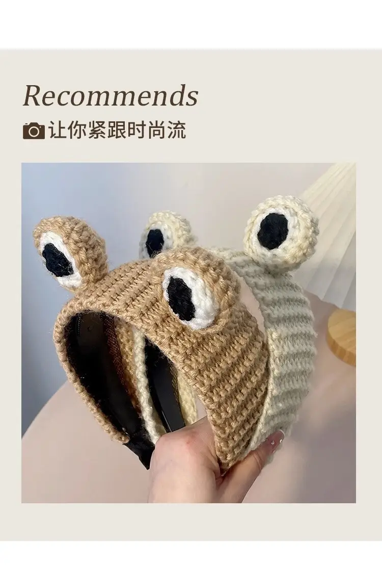 Women's Green Frog Wool Headband with Big Eyes — feature 7