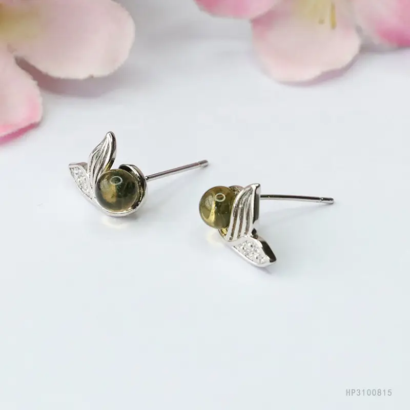 S925 Silver Needle Blue Amber Drop Earrings - Image 3
