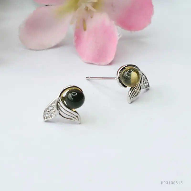 S925 Silver Needle Blue Amber Drop Earrings - Image 4