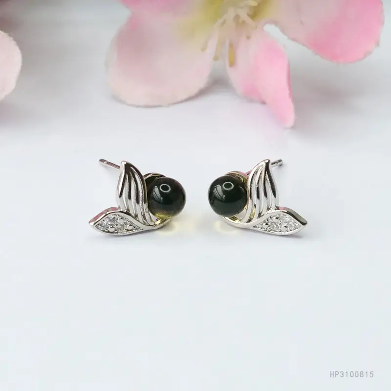 S925 Silver Needle Blue Amber Drop Earrings - Image 5