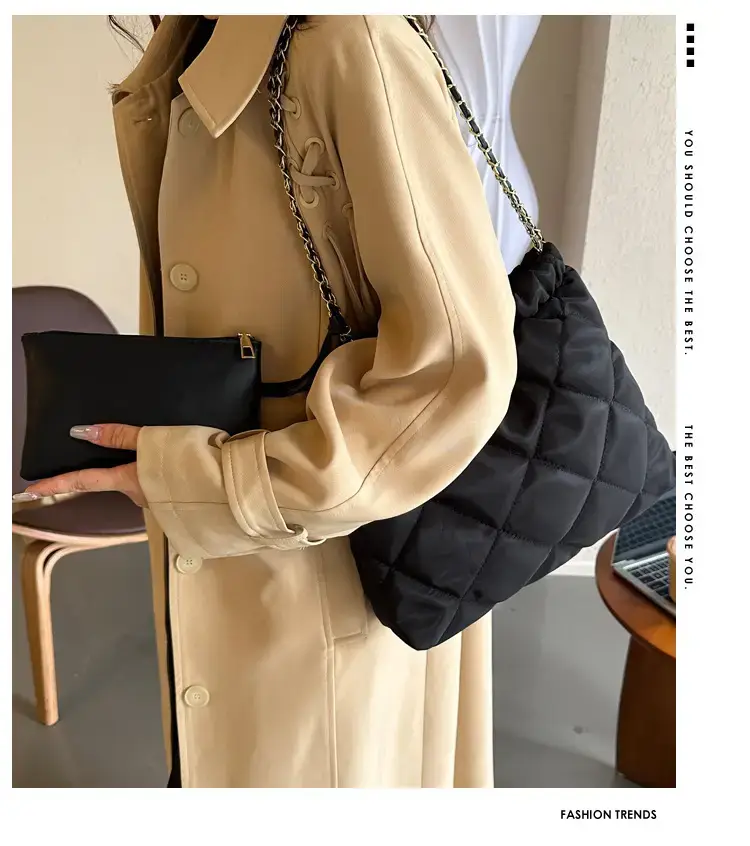 Black Rhombic Shoulder Tote Bag for Women — feature 1