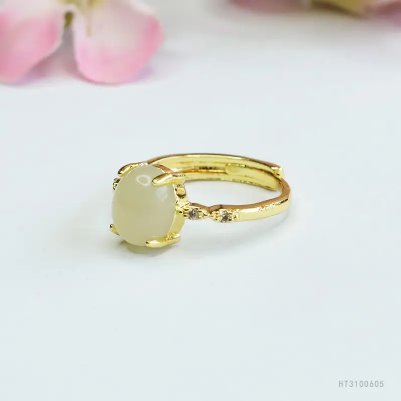 Guan Yu Jade Ring Adjustable Gold Tone - Image 3
