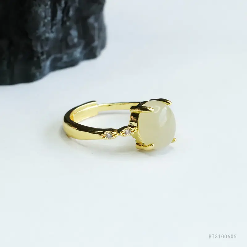 Guan Yu Jade Ring Adjustable Gold Tone - Image 4