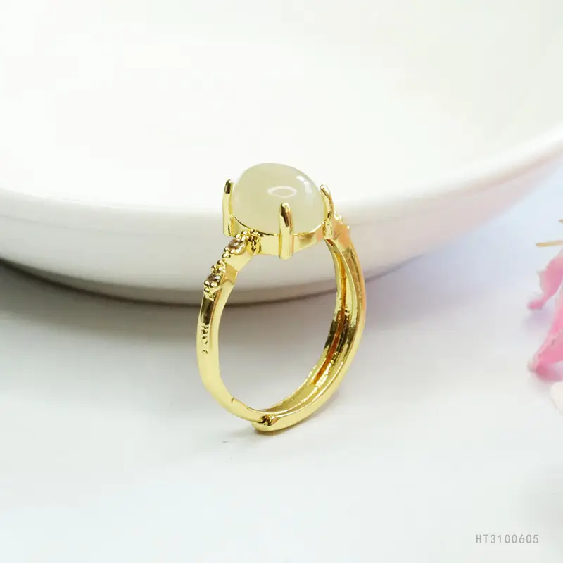 Guan Yu Jade Ring Adjustable Gold Tone - Image 5