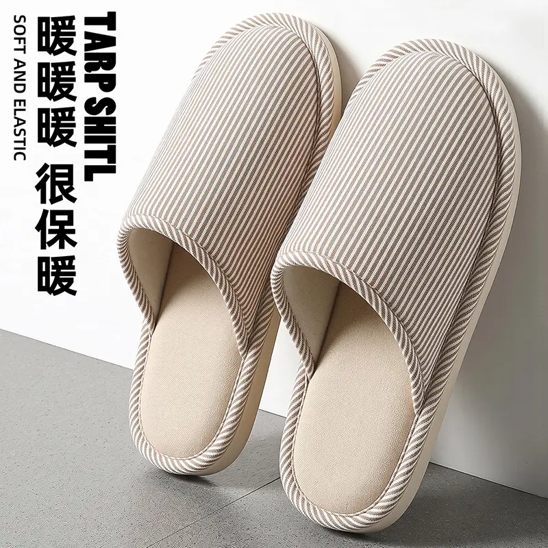 Four-Season Linen Slippers for Home Use in Autumn and Winter, Cotton Slippers for Women and Couples, Non-Slip Indoor Fabric Slippers for Men, Wholesale