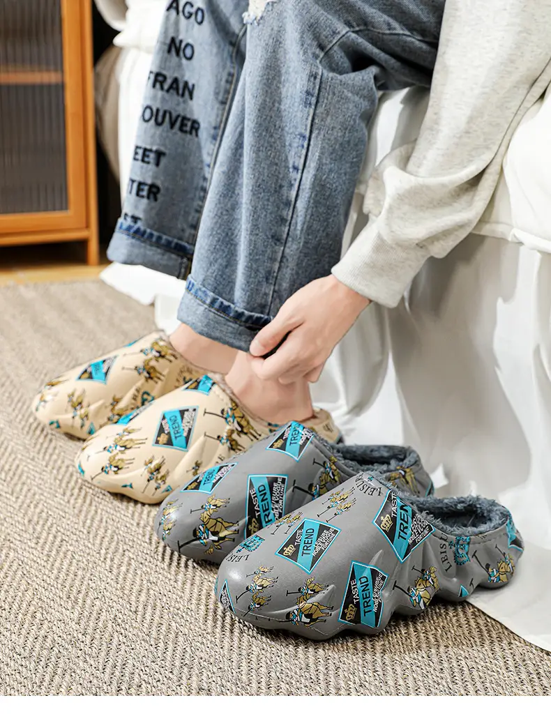 Cotton slippers men's winter cross-border plus size casual shoes lazy shoes fashion slip-on waterproof couple slippers fashion — feature 1