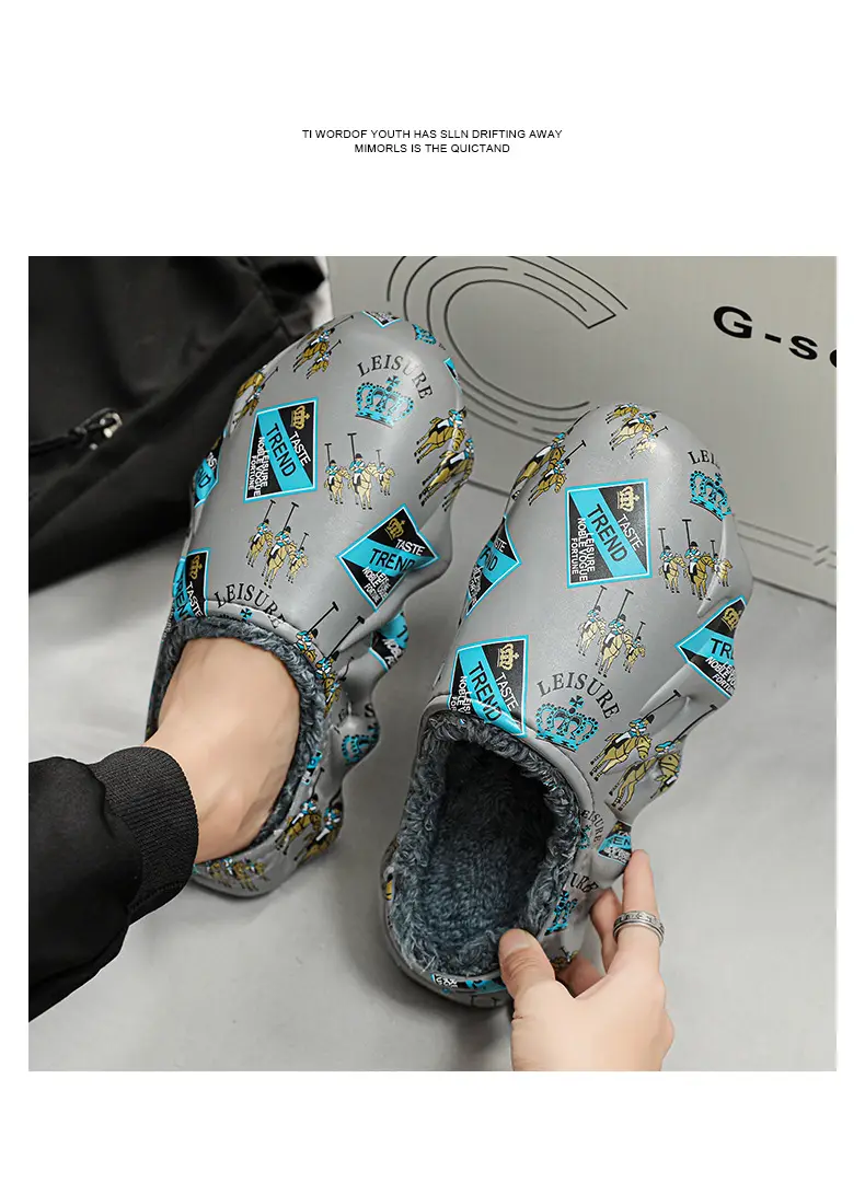 Cotton slippers men's winter cross-border plus size casual shoes lazy shoes fashion slip-on waterproof couple slippers fashion — feature 10