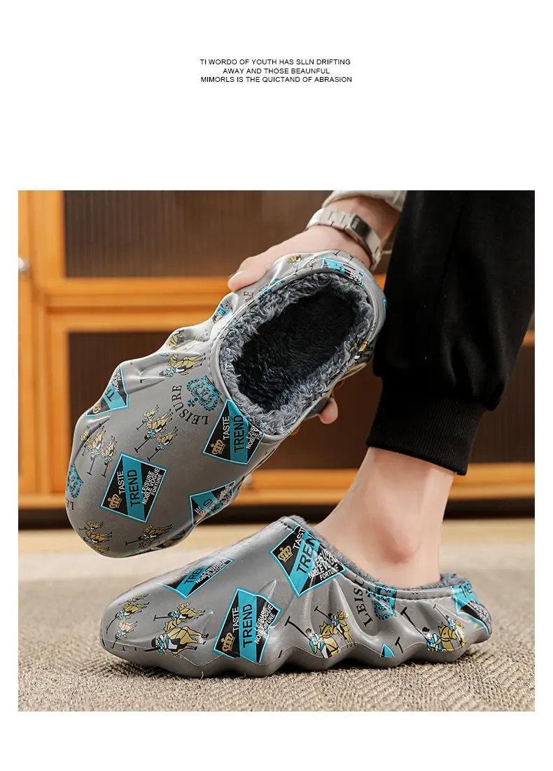 Cotton slippers men's winter cross-border plus size casual shoes lazy shoes fashion slip-on waterproof couple slippers fashion — feature 12