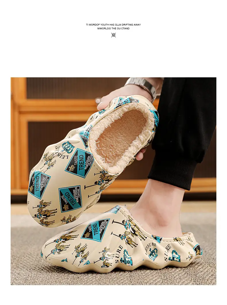 Cotton slippers men's winter cross-border plus size casual shoes lazy shoes fashion slip-on waterproof couple slippers fashion — feature 15