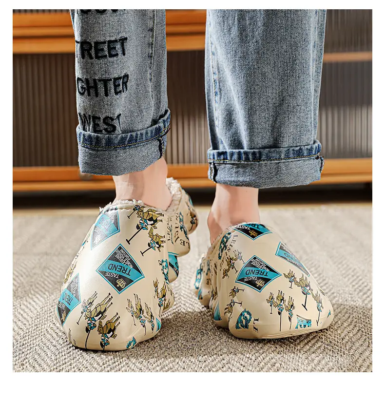 Cotton slippers men's winter cross-border plus size casual shoes lazy shoes fashion slip-on waterproof couple slippers fashion — feature 17