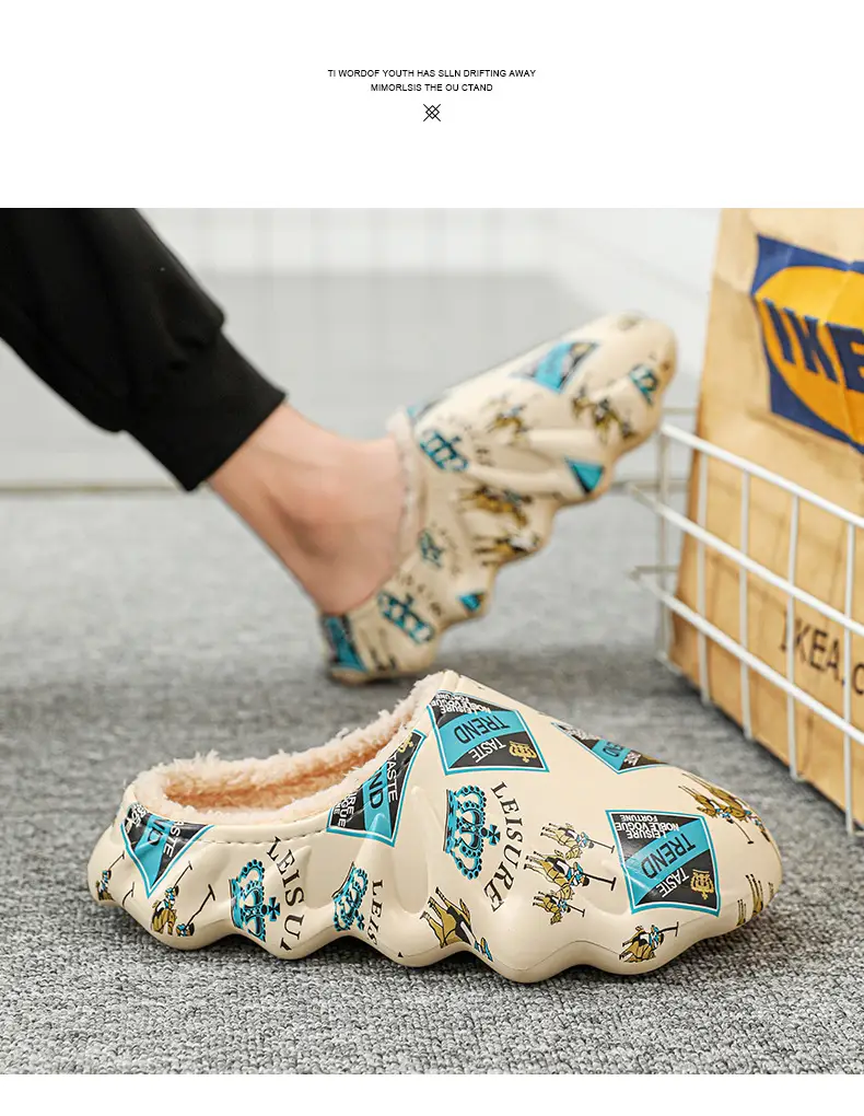 Cotton slippers men's winter cross-border plus size casual shoes lazy shoes fashion slip-on waterproof couple slippers fashion — feature 2