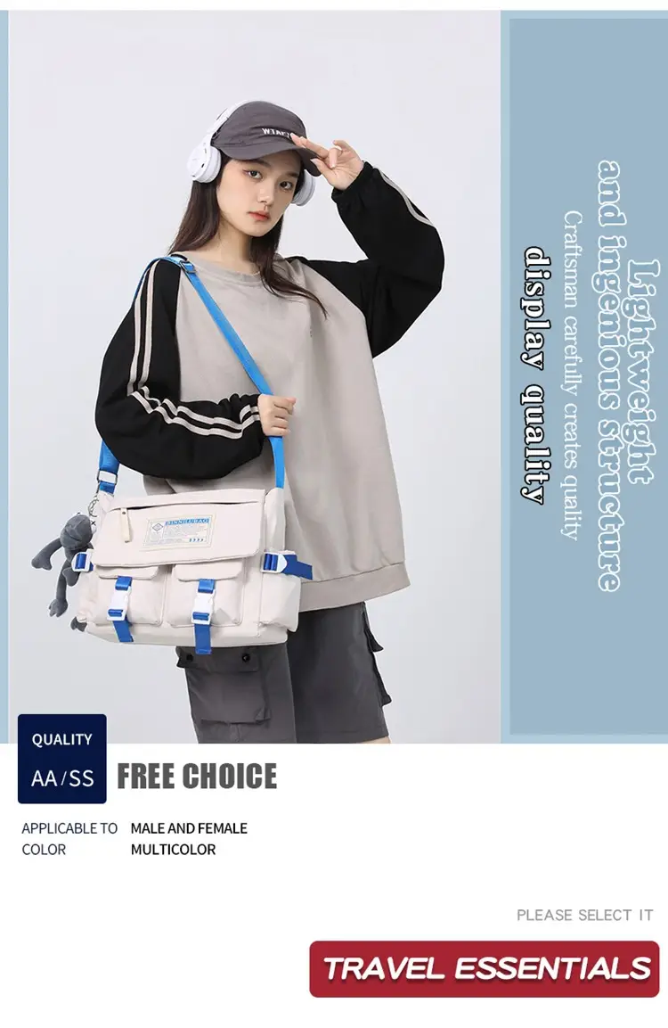Blue Japanese-Style Student Crossbody Bag Large Capacity — feature 2