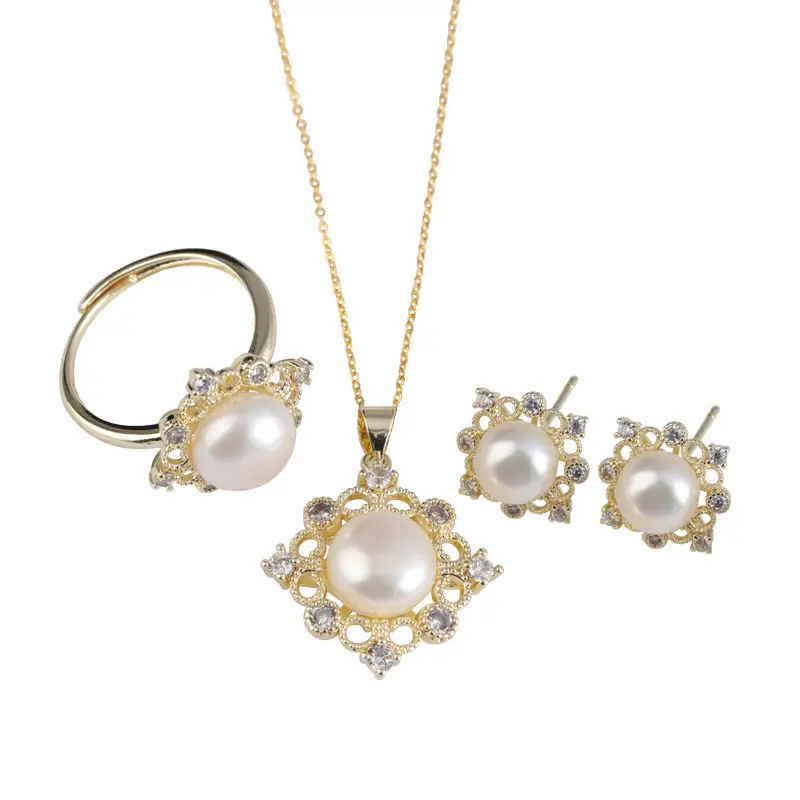 2025 Pearl Necklace Earrings Pendant Set Gold Plated - Image 5