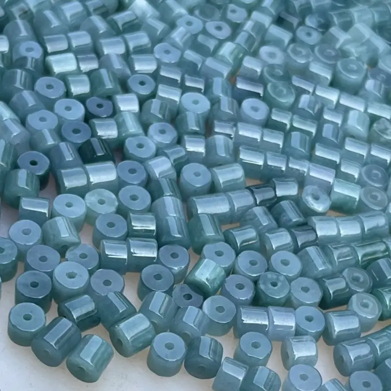 Ice Glutinous Jade Blue Straight Cut Barrel Beads Loose - Image 4
