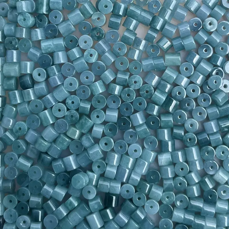 Ice Glutinous Jade Blue Straight Cut Barrel Beads Loose — feature 5