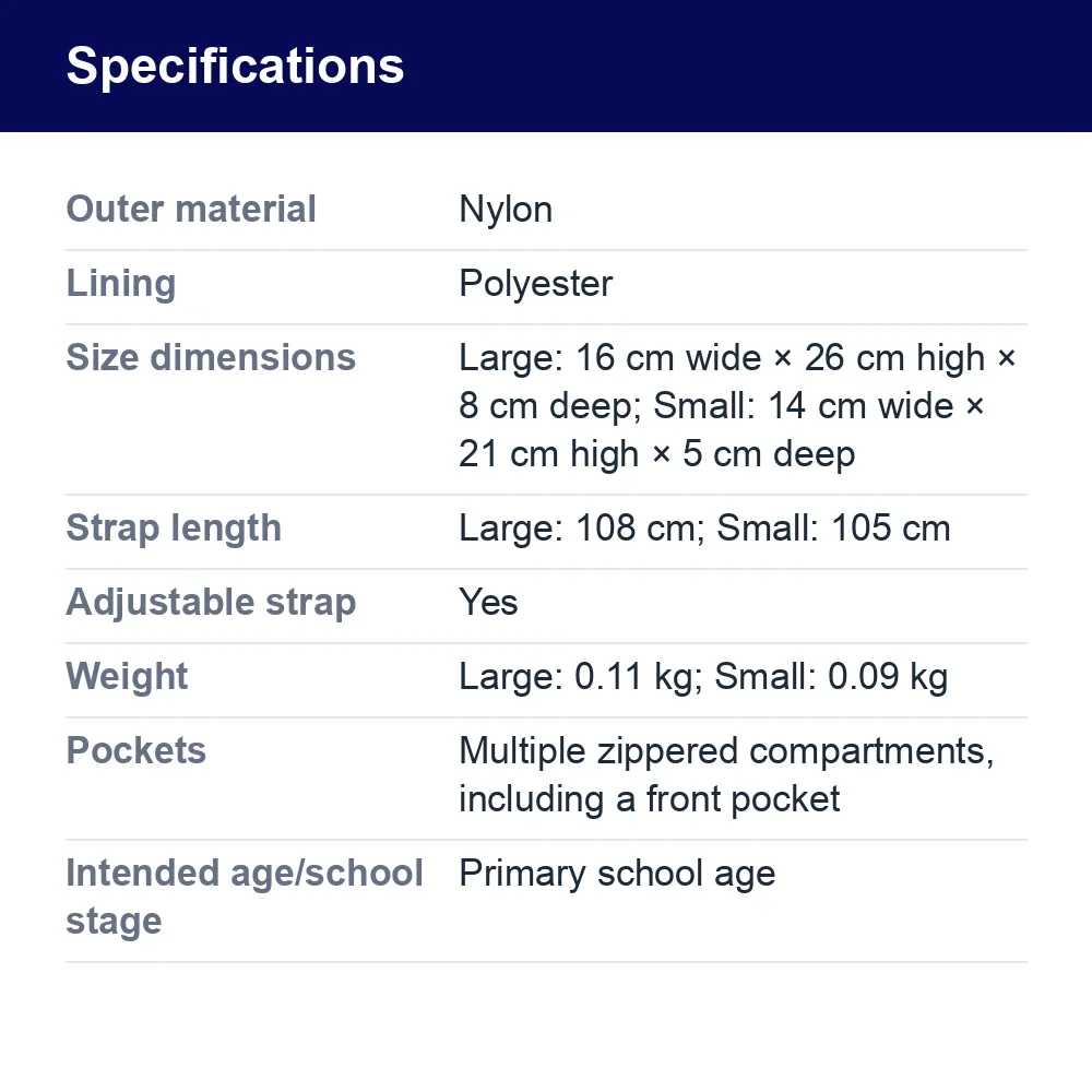 Children’s Cartoon Sling Bag – Adjustable Strap, Two Sizes – specifications