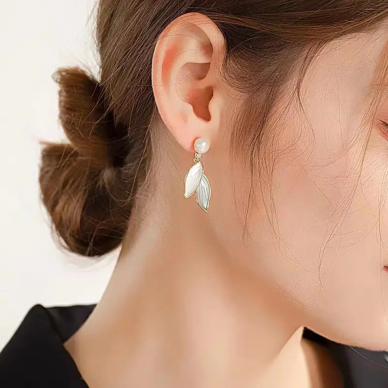 Freshwater Pearl Leaf Earrings for Women — feature 4