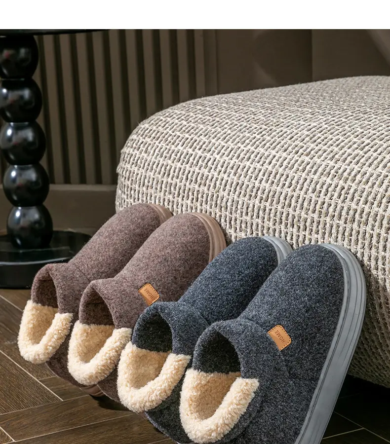 Large Size Cotton Slippers for Men 2026 New Autumn and Winter Indoor Home Use Thick-Soled Non-Slip Plush Warm Cotton Slippers — feature 4