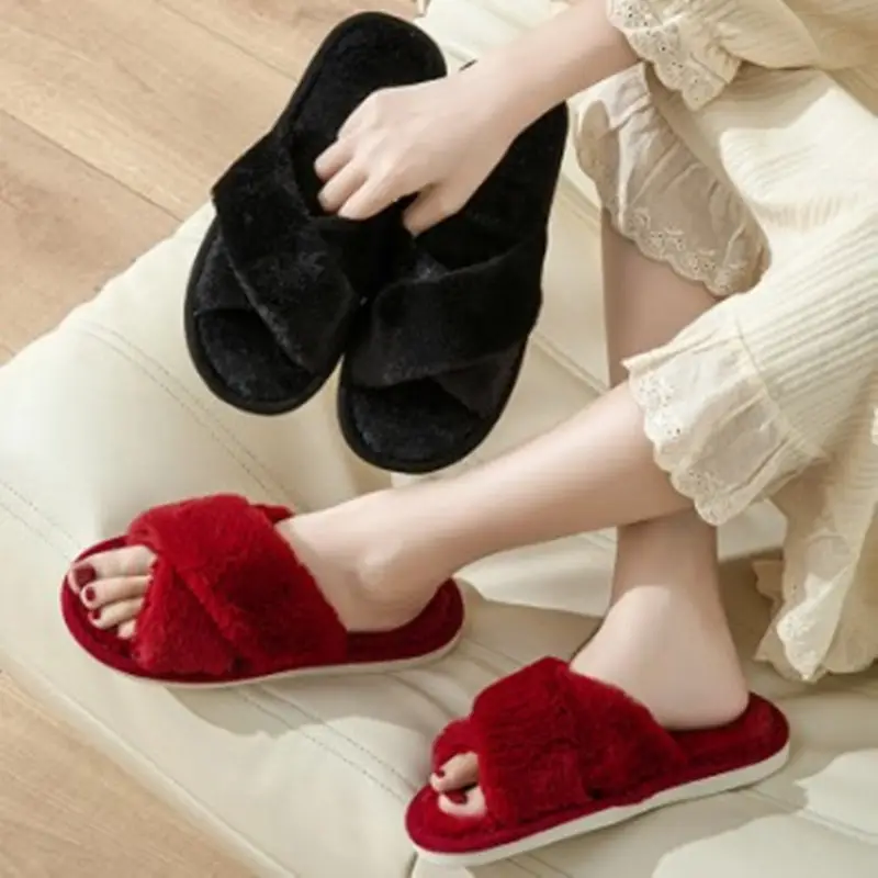 Autumn and winter solid color cross new cotton slippers fashion home ladies plush warm cross-border sales cotton slippers
