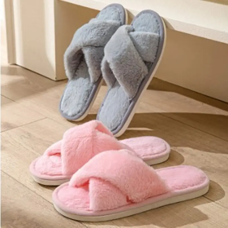 Autumn and winter solid color cross new cotton slippers fashion home ladies plush warm cross-border sales cotton slippers