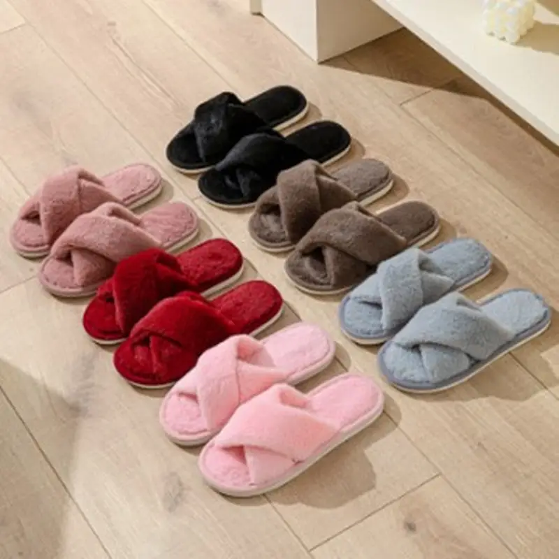 Autumn and winter solid color cross new cotton slippers fashion home ladies plush warm cross-border sales cotton slippers