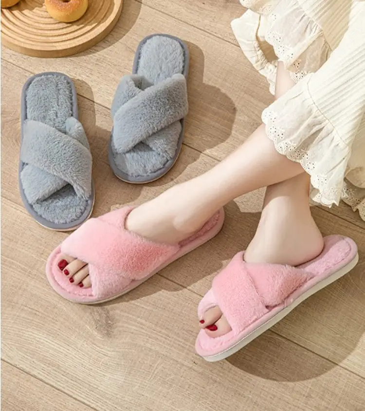 Autumn and winter solid color cross new cotton slippers fashion home ladies plush warm cross-border sales cotton slippers — feature 1