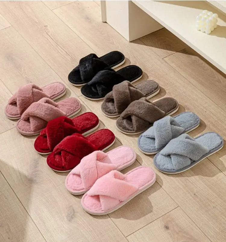 Autumn and winter solid color cross new cotton slippers fashion home ladies plush warm cross-border sales cotton slippers — feature 10