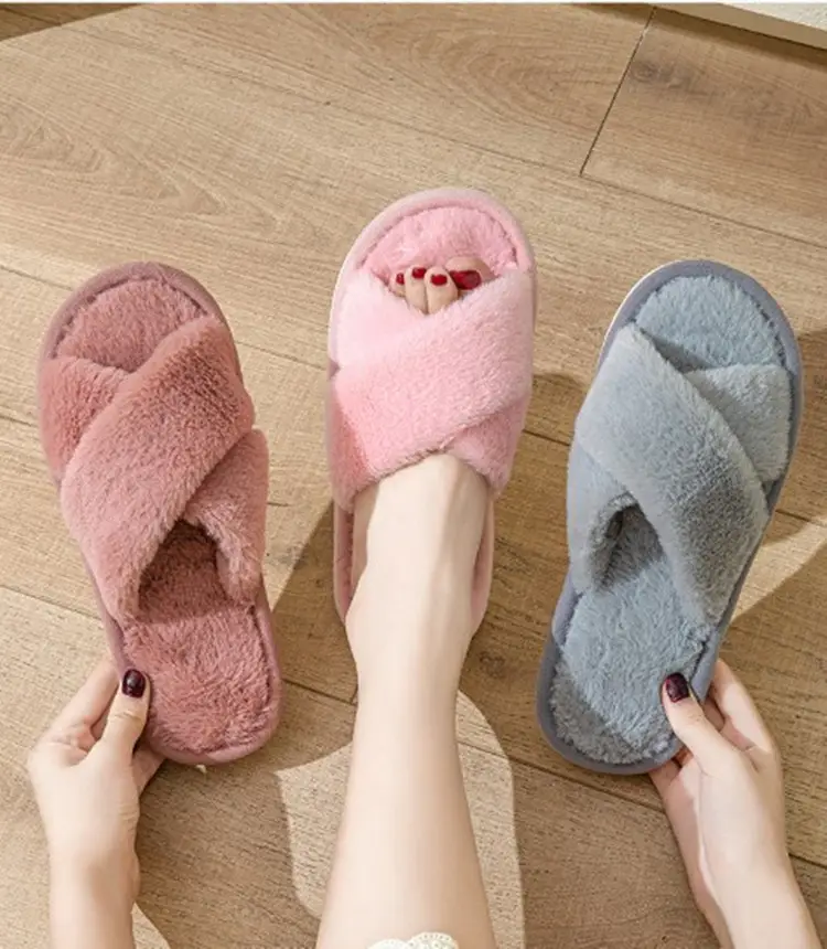 Autumn and winter solid color cross new cotton slippers fashion home ladies plush warm cross-border sales cotton slippers — feature 11
