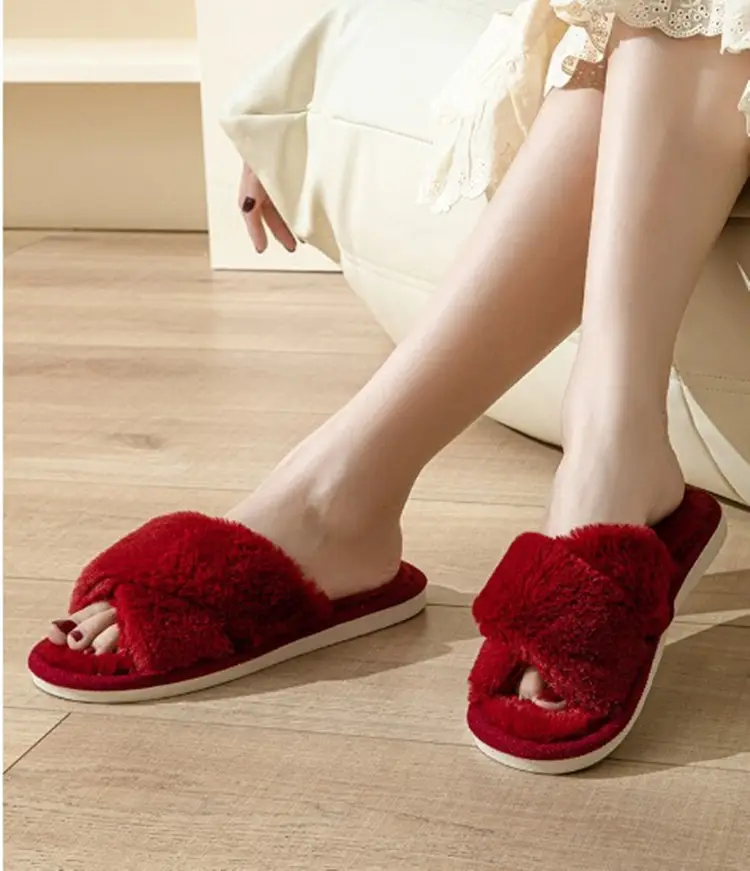 Autumn and winter solid color cross new cotton slippers fashion home ladies plush warm cross-border sales cotton slippers — feature 12