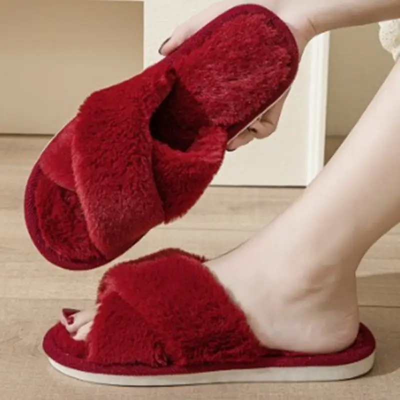 Autumn and winter solid color cross new cotton slippers fashion home ladies plush warm cross-border sales cotton slippers — feature 13