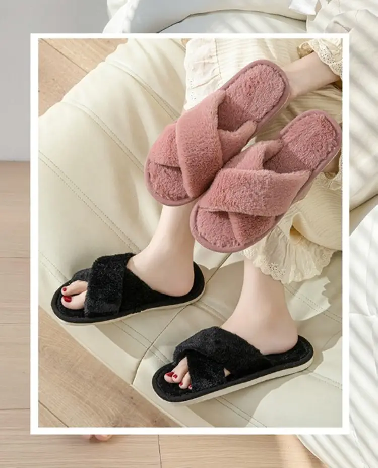 Autumn and winter solid color cross new cotton slippers fashion home ladies plush warm cross-border sales cotton slippers — feature 3