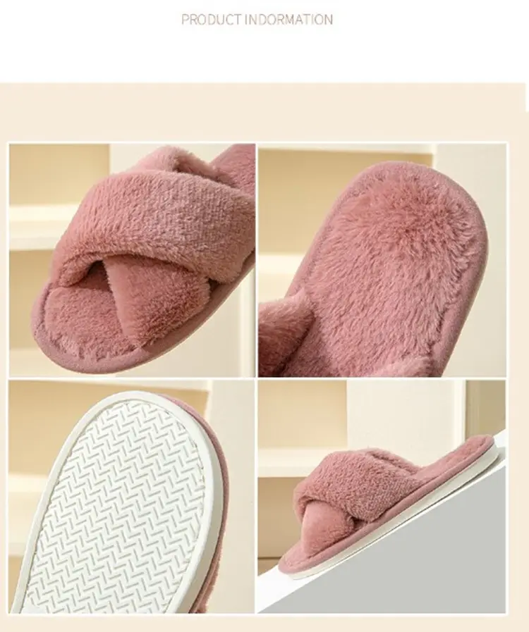 Autumn and winter solid color cross new cotton slippers fashion home ladies plush warm cross-border sales cotton slippers — feature 5