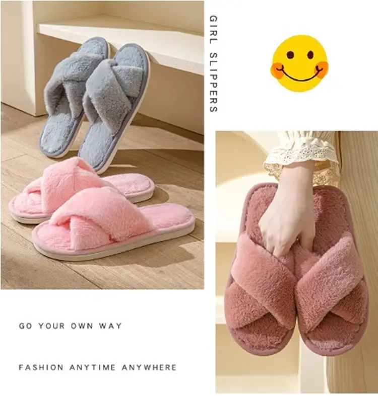Autumn and winter solid color cross new cotton slippers fashion home ladies plush warm cross-border sales cotton slippers — feature 8