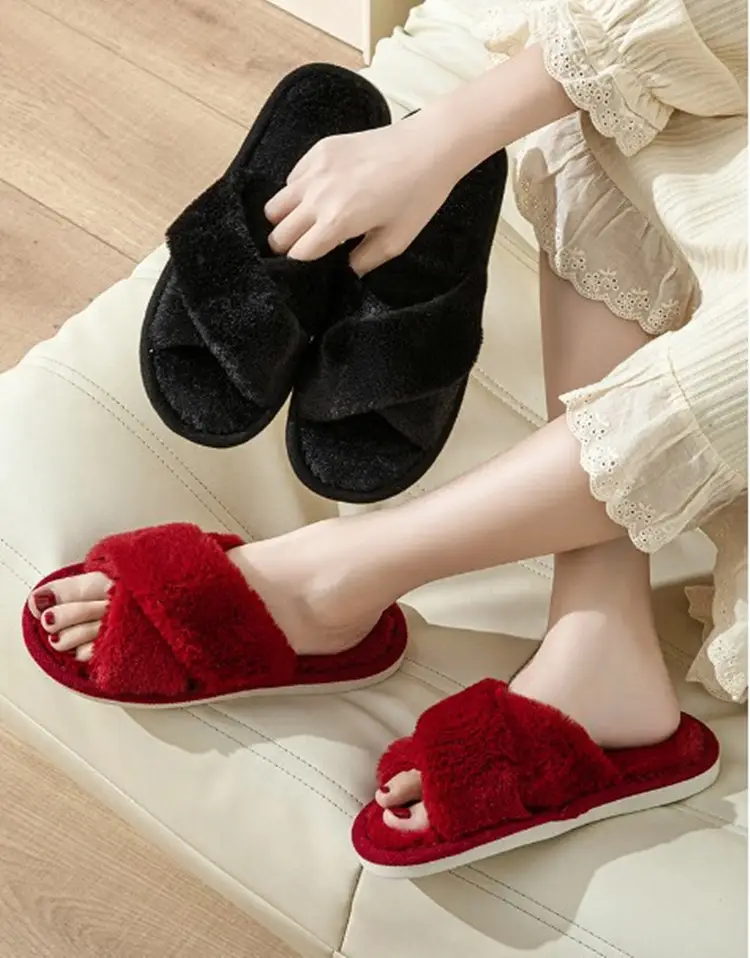 Autumn and winter solid color cross new cotton slippers fashion home ladies plush warm cross-border sales cotton slippers — feature 9