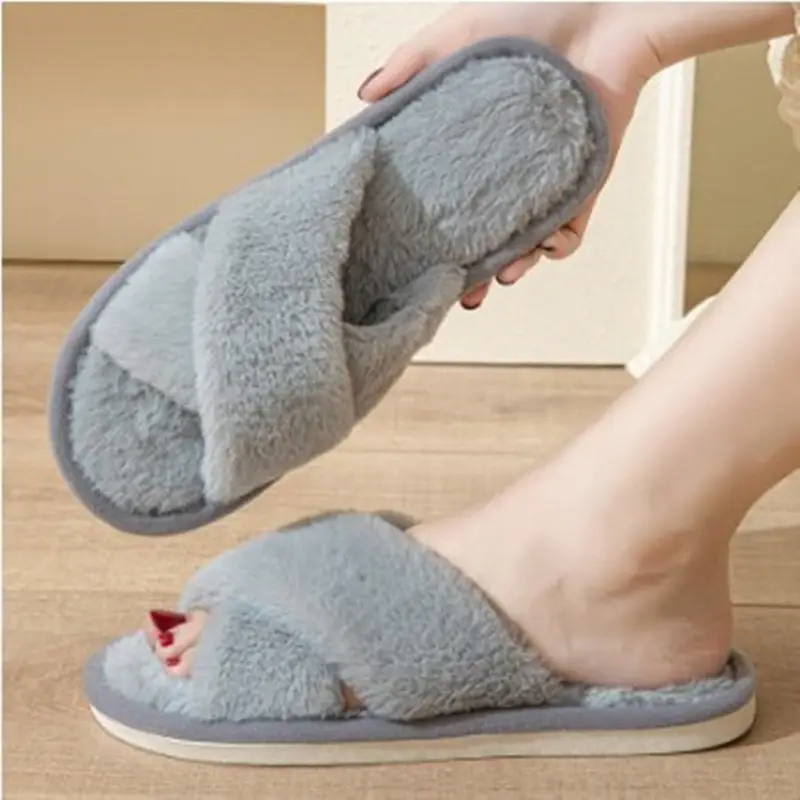 Autumn and winter solid color cross new cotton slippers fashion home ladies plush warm cross-border sales cotton slippers