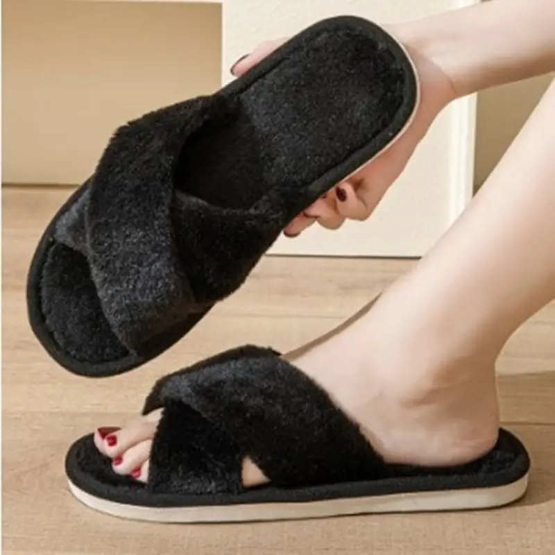 Autumn and winter solid color cross new cotton slippers fashion home ladies plush warm cross-border sales cotton slippers