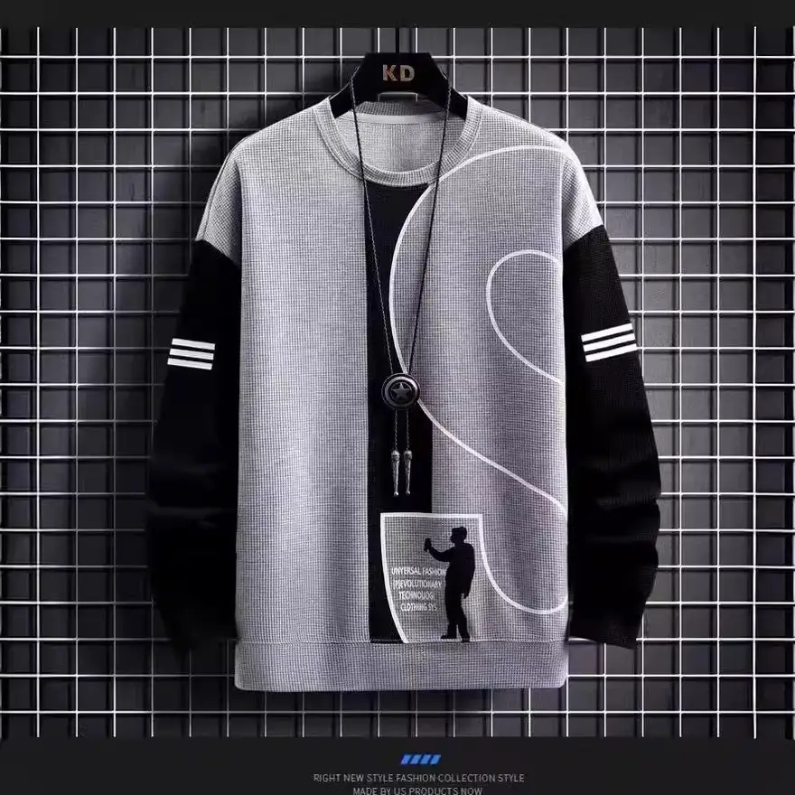 Men Waffle Track Suit Grey Black Plus Size Casual Sports