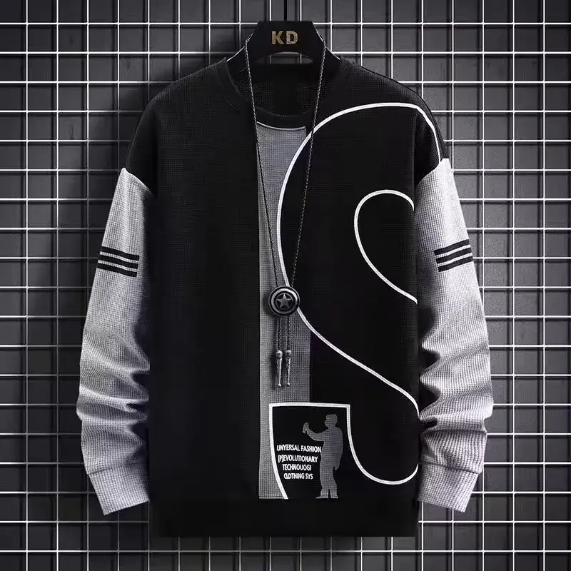 Men Waffle Track Suit Grey Black Plus Size Casual Sports — feature 11