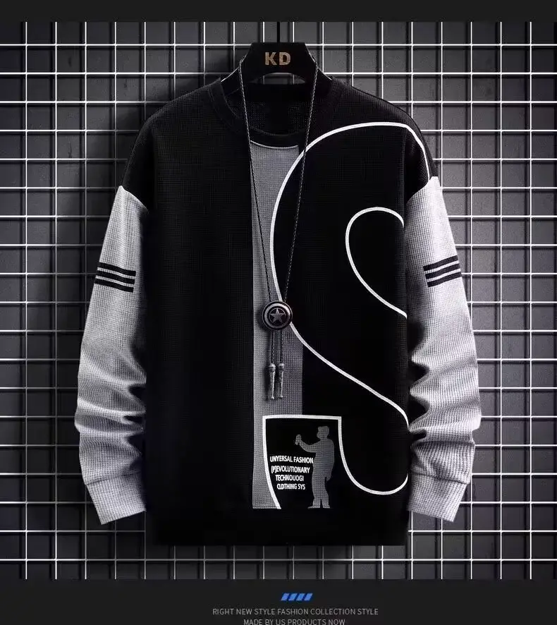 Men Waffle Track Suit Grey Black Plus Size Casual Sports — feature 18