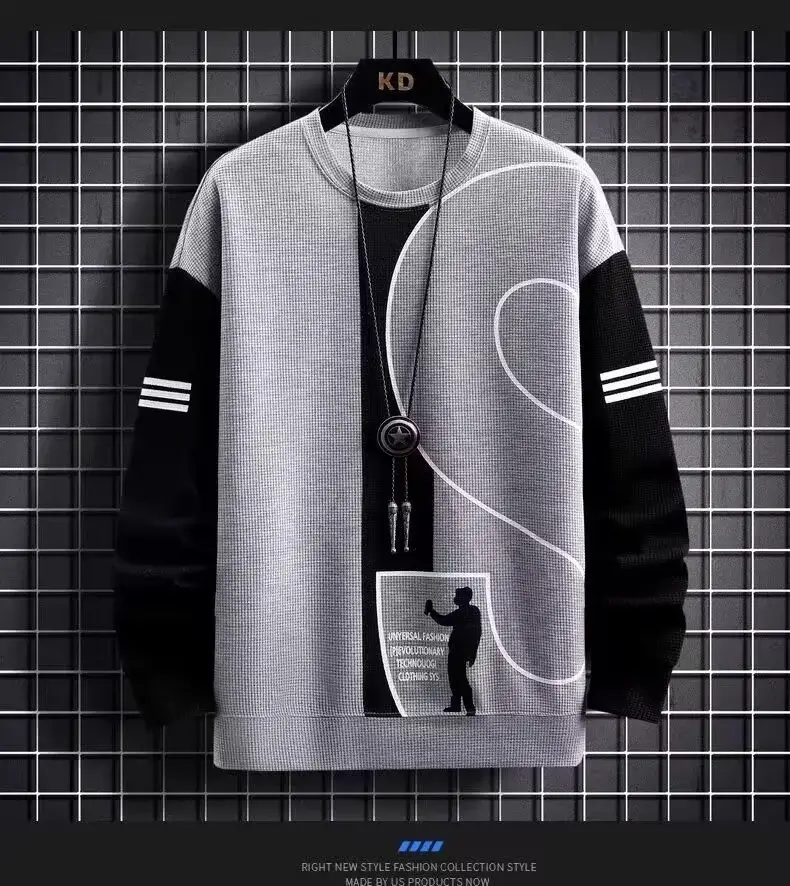 Men Waffle Track Suit Grey Black Plus Size Casual Sports — feature 4
