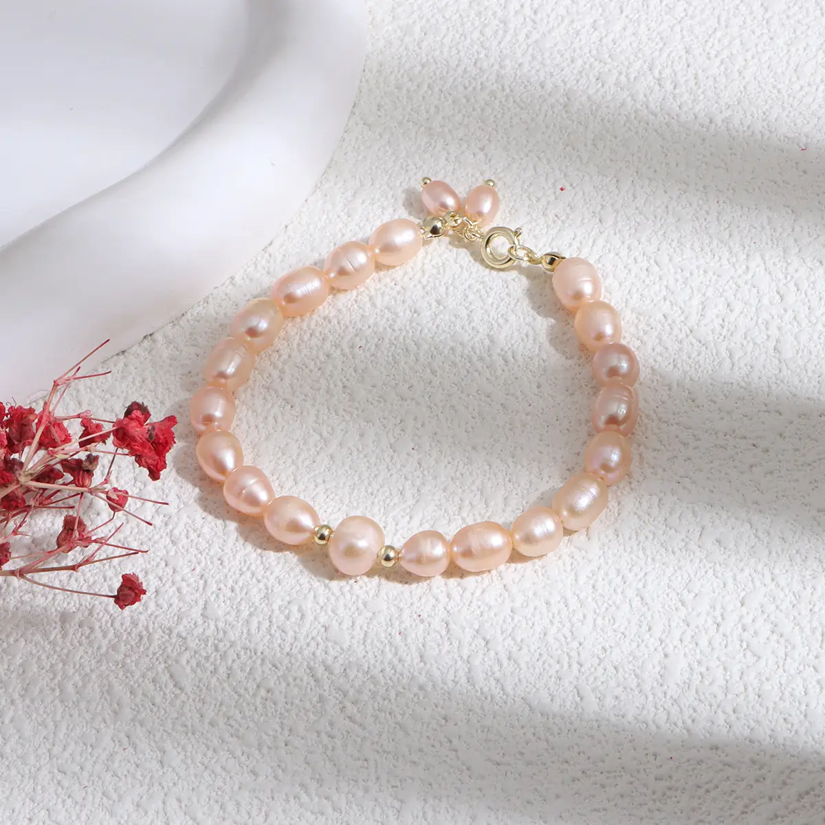 14K Gold Pearl Bracelet for Women Elegant Gentle Purple Freshwater Pearl - Image 3