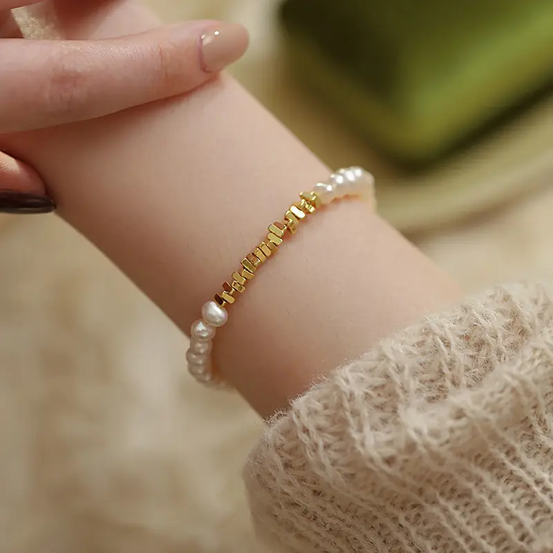 14K Gold Pearl Bracelet for Women Elegant Gentle Purple Freshwater Pearl - Image 4