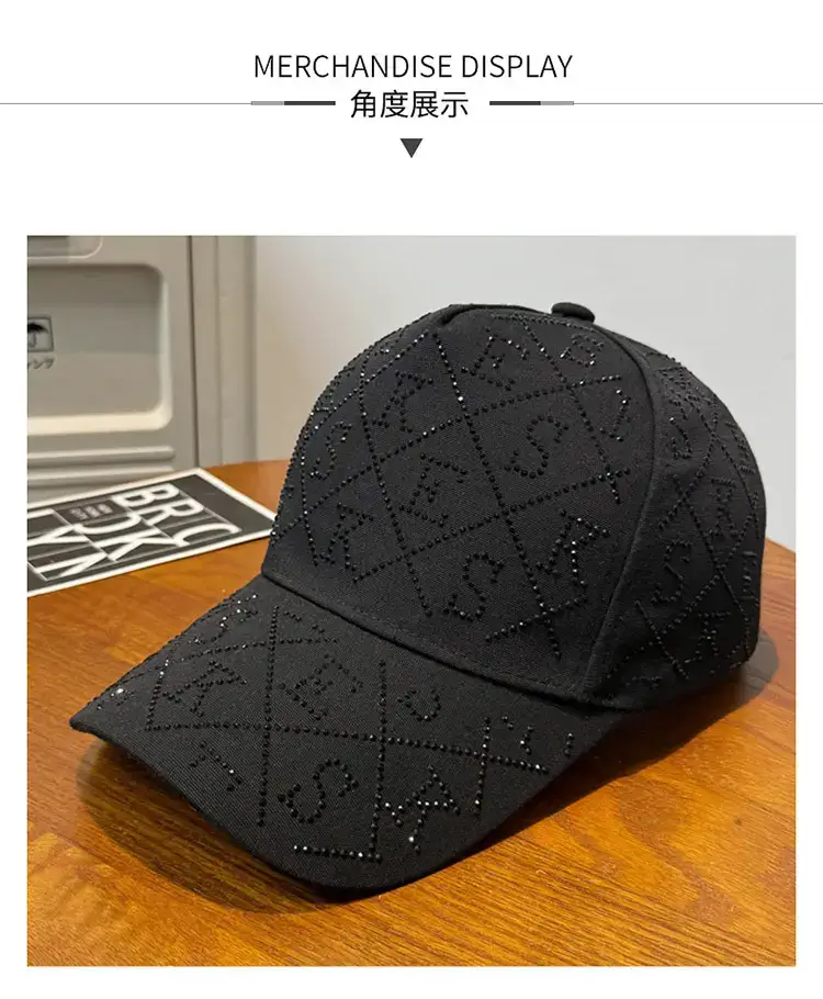 Women's Brown Rhinestone Baseball Cap Spring Summer — feature 11