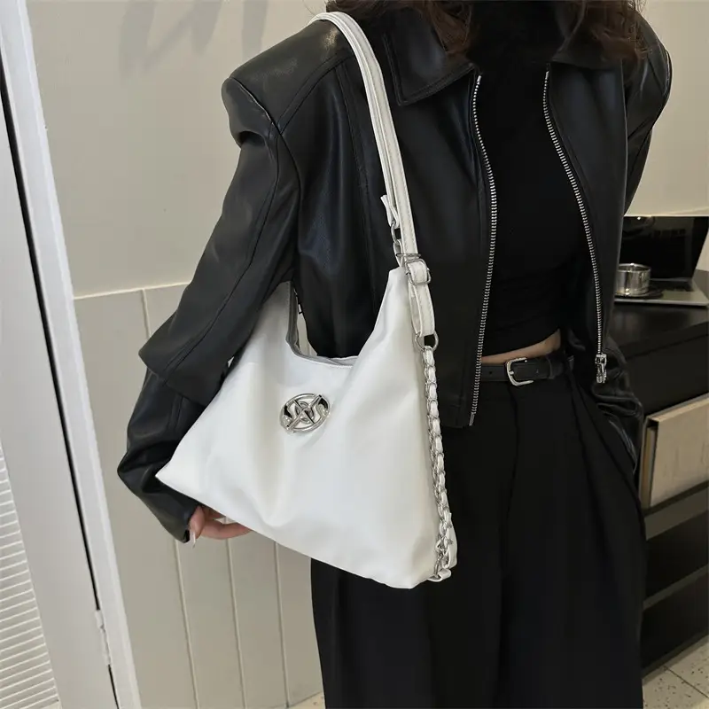 Women's Silver Shoulder Bag with Button Front 2023 Winter - Image 7