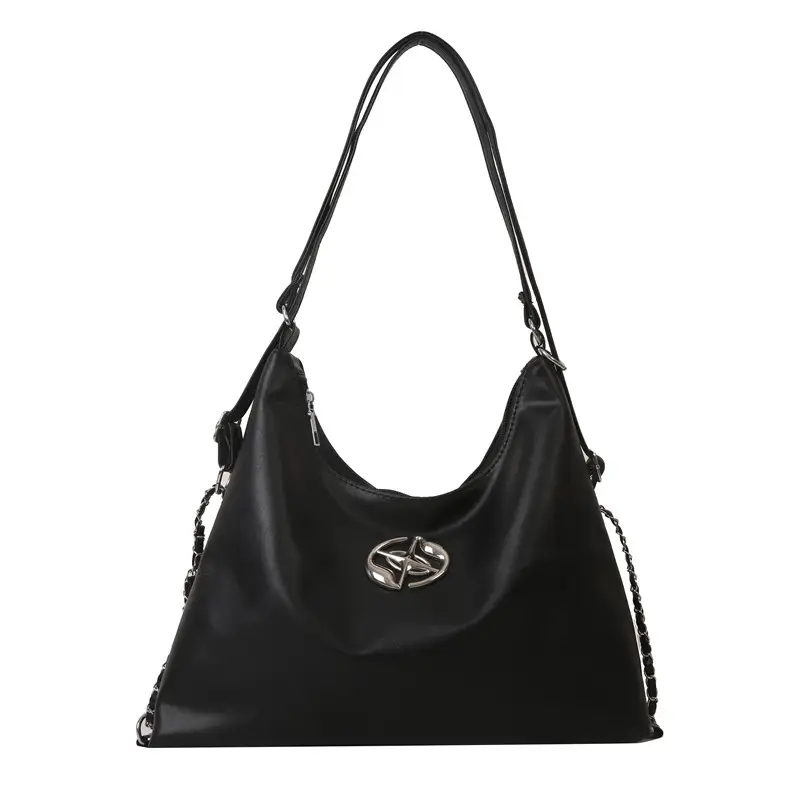 Women's Silver Shoulder Bag with Button Front 2023 Winter - Image 9